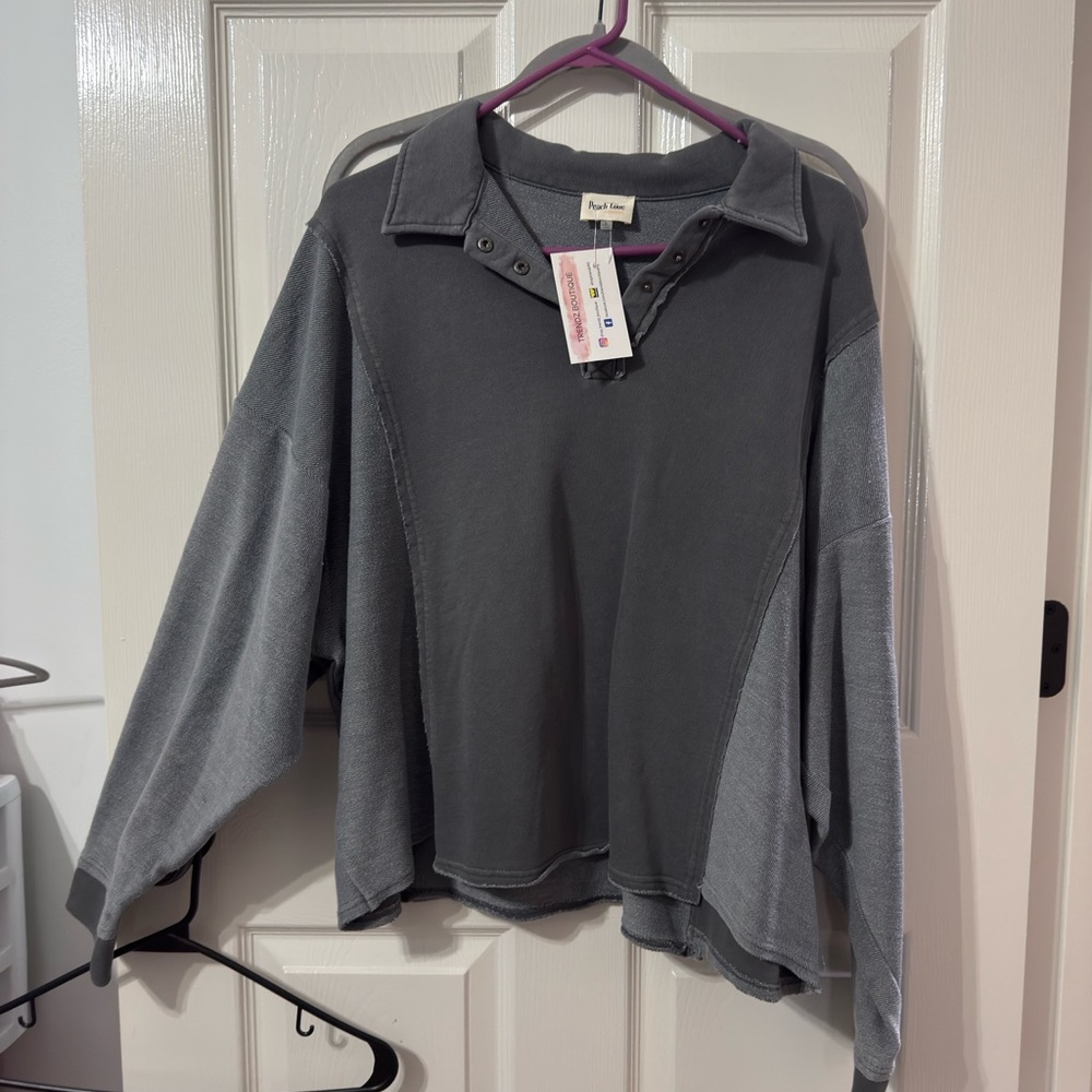 Peach Love California Charcoal Women's Cowl Neck Sweater
